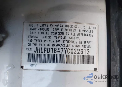 2000 Honda Cr-V Lx from USA, damaged, VIN JHLRD1847YC032613